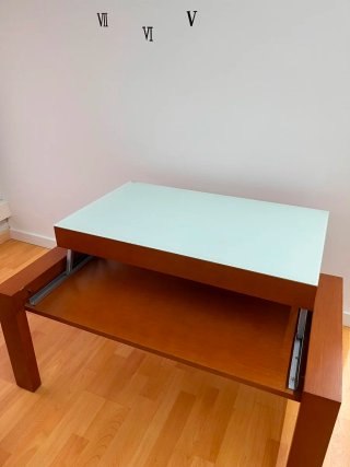 Mesa de centro elevable madera y cristal