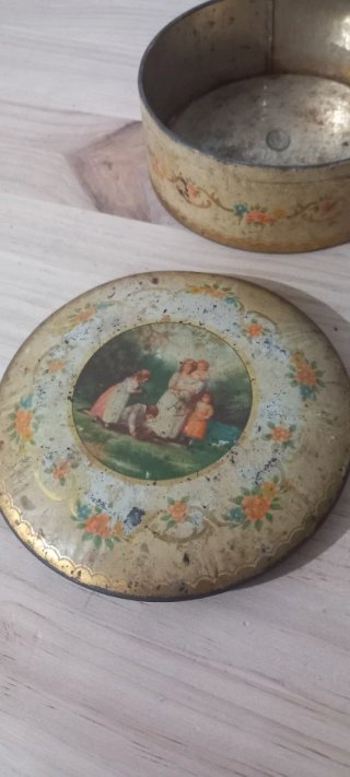 Caja Lata Litografiada Vintage Flores Niños