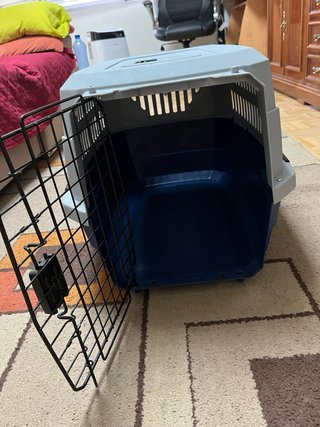 Transportín para mascotas azul y gris