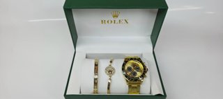 Set Rolex Reloj y Pulseras Doradas