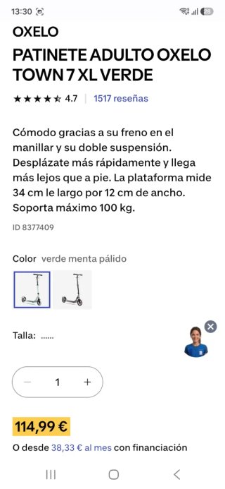 Patinete Oxelo Adulto Verde Tornillos 7XL