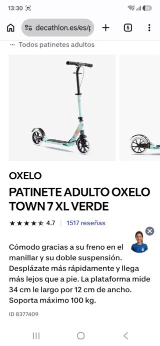 Patinete Oxelo Adulto Verde Tornillos 7XL