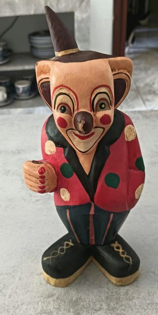 Payaso vintage madera tallado pintado mano