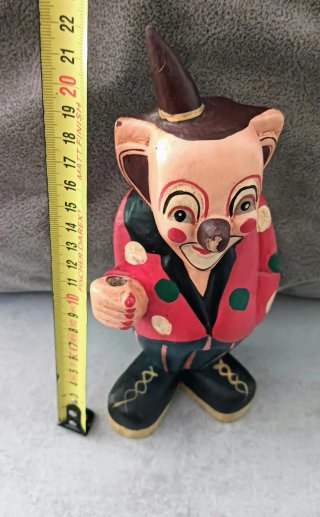 Payaso vintage madera tallado pintado mano