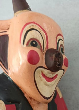 Payaso vintage madera tallado pintado mano