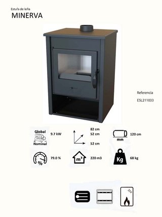 Stufa a legna Minerva 9,7 kW fino a 220 m³