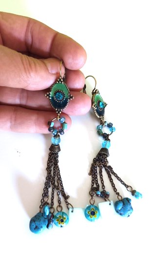 Pendientes largos boho turquesa