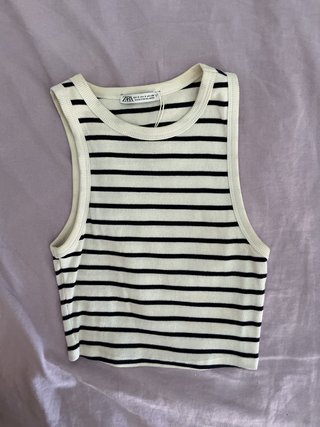 Top Zara canalé rayas S/36