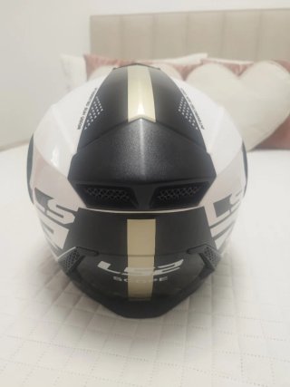Casco Moto LS2 Blanco,negro y dorado.