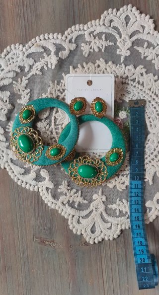 Pendientes Flamenca Grandes Verdes y Dorados