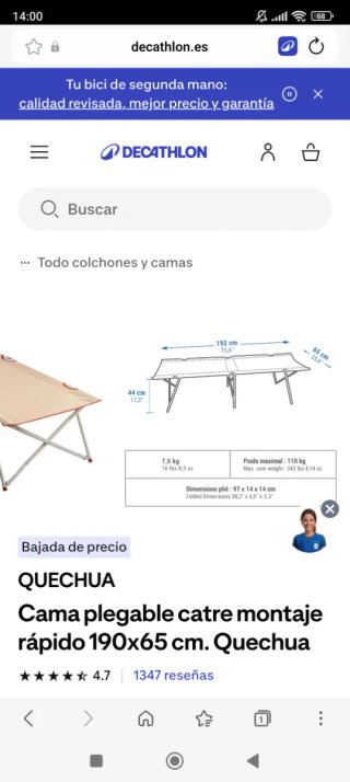 Cama plegable camping