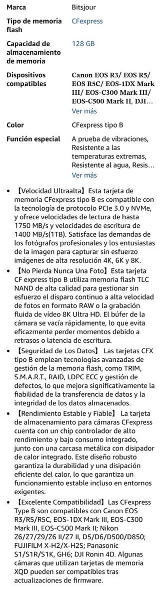 Tarjeta Memoria CFexpress Tipo B 128GB 1750MB/s