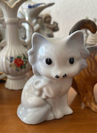 Figura Gato Porcelana Blanco
