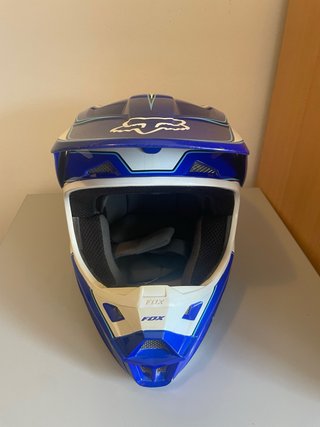 Casco Motocross Fox V1 Azul y Blanco