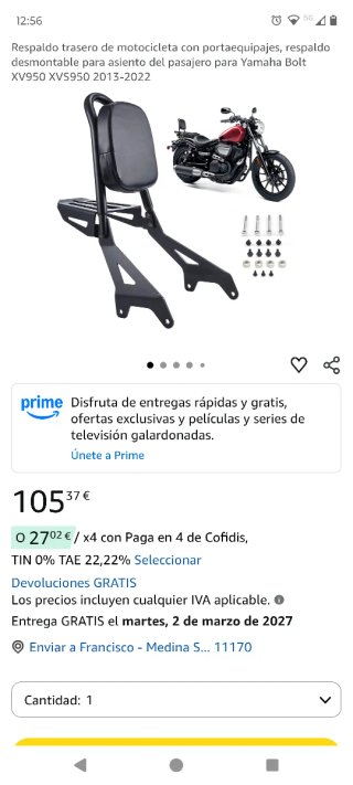 Respaldo Yamaha Bolt como nuevo