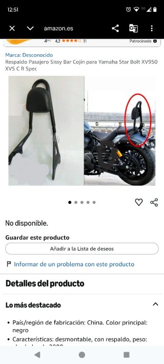 Respaldo Yamaha Bolt como nuevo