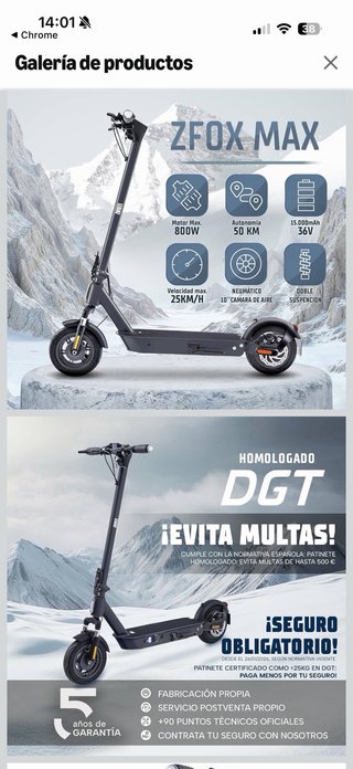 Patinete Eléctrico ZFOX MAX Nuevo