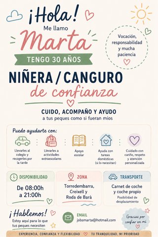 Niñera/Canguro bebés/niños Apoyo familiar/escolar