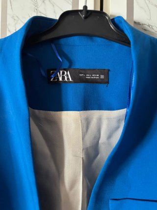 Traje azul chaqueta y pantalón tiro alto