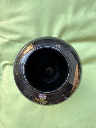 Jarrón vintage japonés negro con faisán y flores