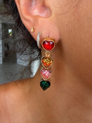 Orecchini pendenti cuore cristalli colorati