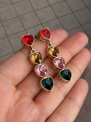 Orecchini pendenti cuore cristalli colorati
