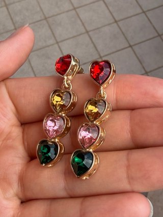 Orecchini pendenti cuore cristalli colorati