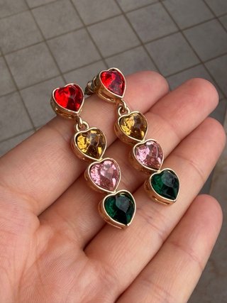 Orecchini pendenti cuore cristalli colorati