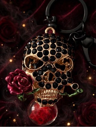 Llavero Calavera Artesanal con Rosa y Cristal