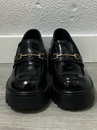 Mocasines negros charol plataforma tacón talla 37