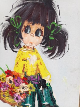 Coppia Quadri Bambine con Fiori Dipinti