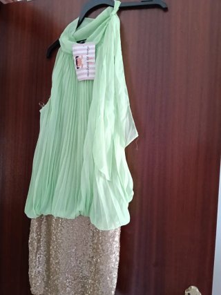 Vestido fiesta Muñeca de trapo verde y dorado