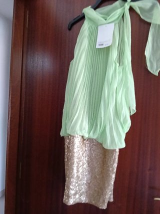 Vestido fiesta Muñeca de trapo verde y dorado