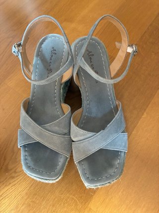 Sandalias Alma en Pena esparto y ante azul T 39