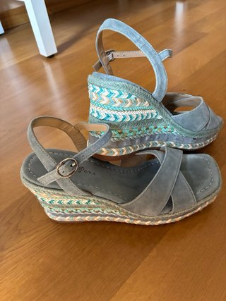 Sandalias Alma en Pena esparto y ante azul T 39