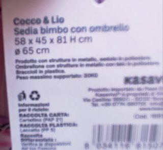 Sedia mare bimbi con ombrellino unicorno