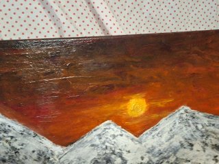 Cuadro Óleo Textura Montaña Atardecer