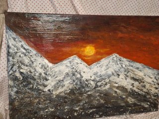 Cuadro Óleo Textura Montaña Atardecer