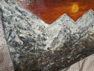Cuadro Óleo Textura Montaña Atardecer