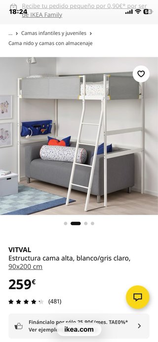 Litera alta IKEA VITVAL 90x200 cm