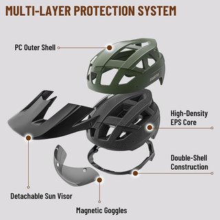 NUEVO Casco Bicicleta MTB con Visera, Gafas y Luz