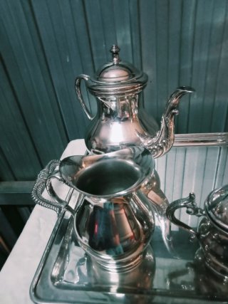 Juego té café alpaca baño plata