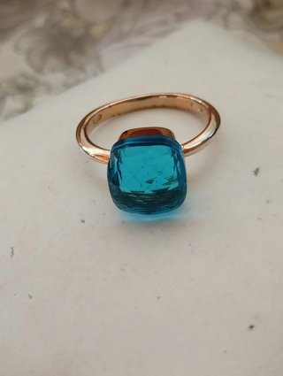 Anello argento placcato oro rosa topazio azzurro