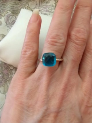Anello argento placcato oro rosa topazio azzurro