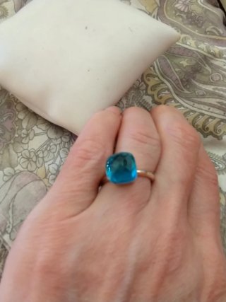 Anello argento placcato oro rosa topazio azzurro
