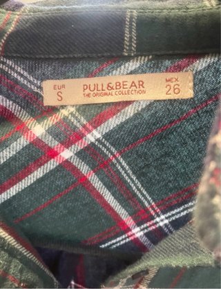 Green and navy blue tartan plaid shirt