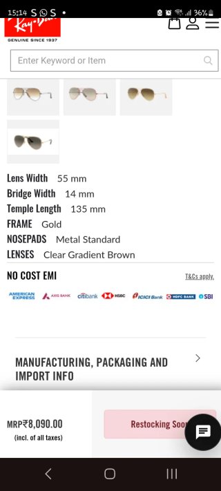 Gafas de sol Ray-Ban Aviador Mujer Dorado