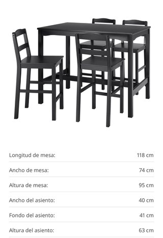 Mesa alta negra y 4 taburetes