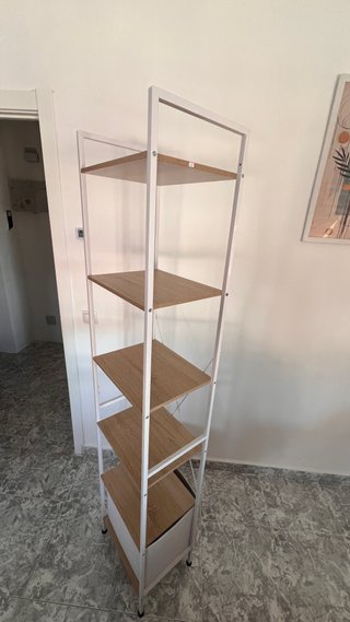 Estantería Metálica Blanca con Baldas Madera