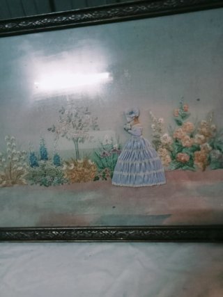 Bandeja decorativa tela bordada y metal